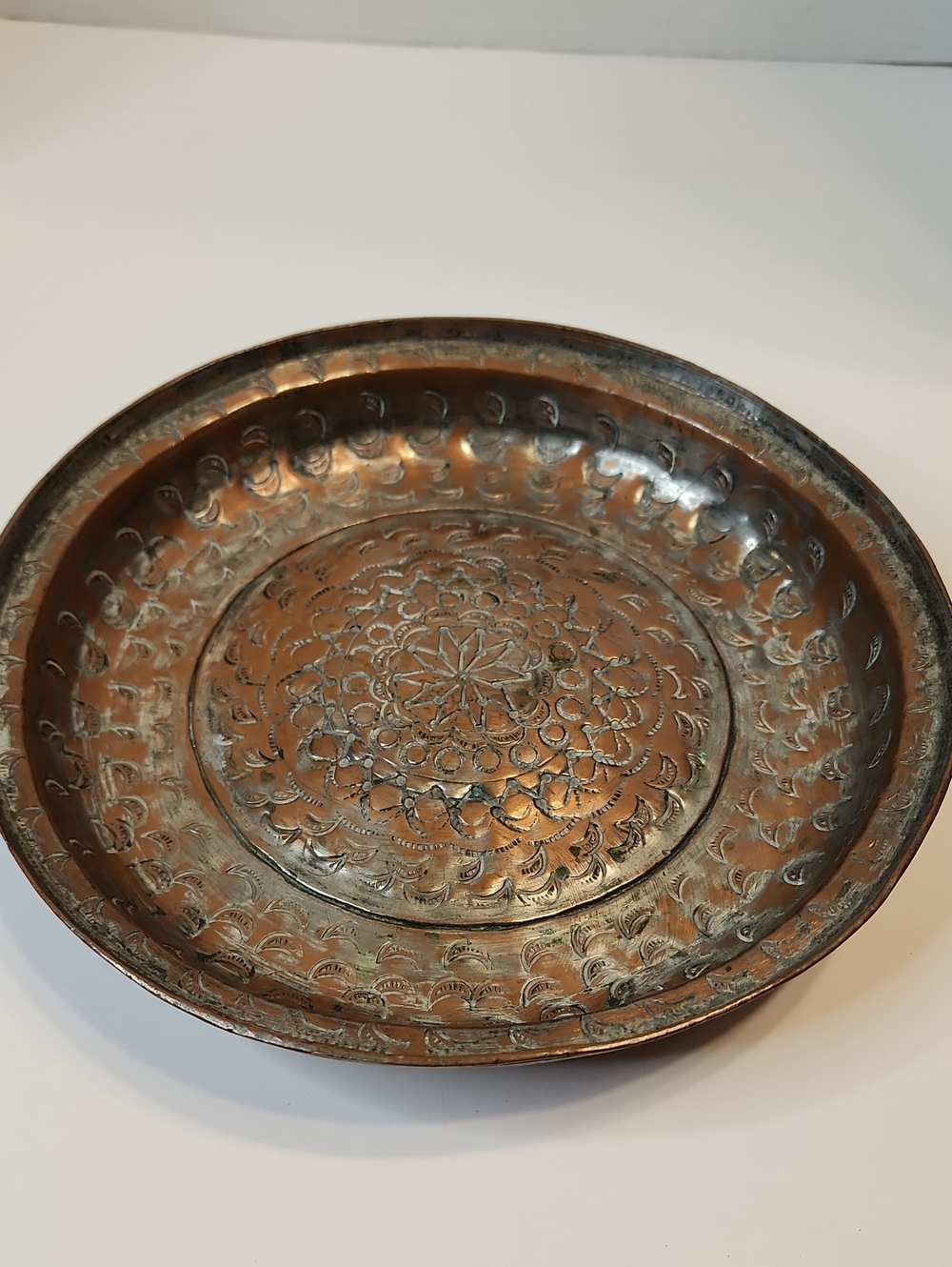 Hand-Stamped Decorative Copper Bowl - Embossed Floral And Moon Design Shapes